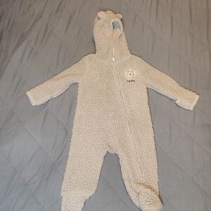 Disney Baby 3-6 Months One Piece Bodysuit Plush Pram Pajamas Brown Bear Hoodie